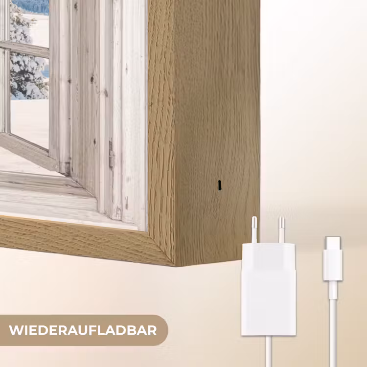 Winterlandschap - Huisje - Bergen - Uitzicht - Doorkijk - Natuur Light Box met batterij (Wandlamp) middel -USP_websiteoplaadbaarDE