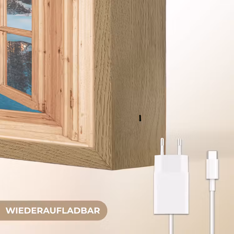Winterlandschap - Natuur - Huis - Bergen - Doorkijk - Raam Light Box met batterij (Wandlamp) middel -USP_websiteoplaadbaarDE