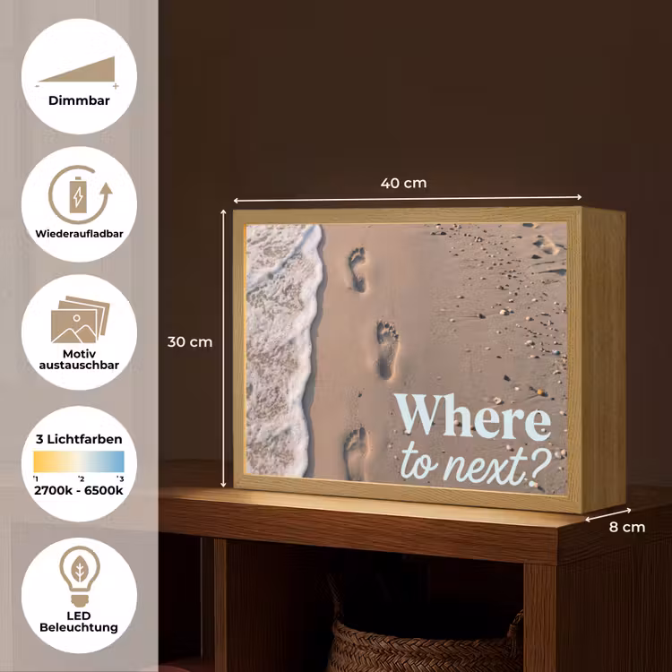 Where to next - Strand - Voetstappen Light Box met batterij (Wandlamp) middel -USP_websiteoverzichtDE