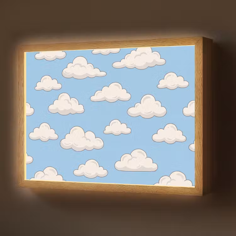 Wolk - Cartoon - Lucht - Blauw - Wit Light Box met batterij (Wandlamp) middel -z3d_website