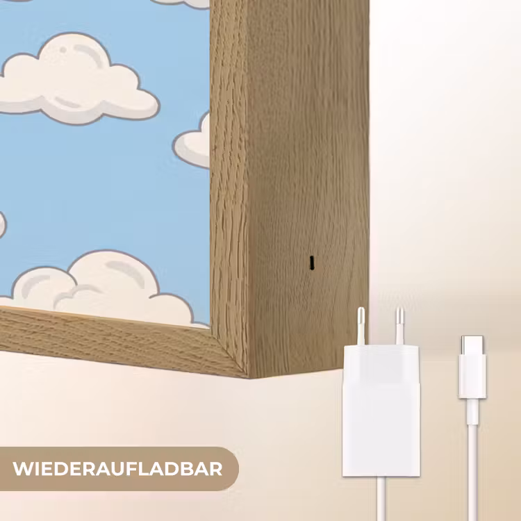 Wolk - Cartoon - Lucht - Blauw - Wit Light Box met batterij (Wandlamp) middel -USP_websiteoplaadbaarDE
