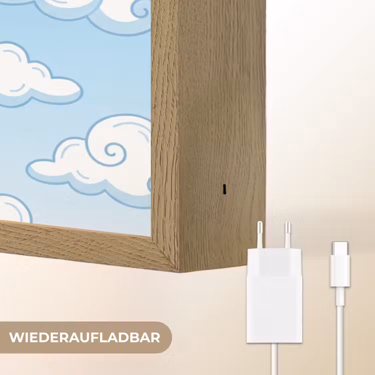Wolk - Lucht - Cartoon - Blauw - Wit Light Box met batterij (Wandlamp) middel -USP_websiteoplaadbaarDE