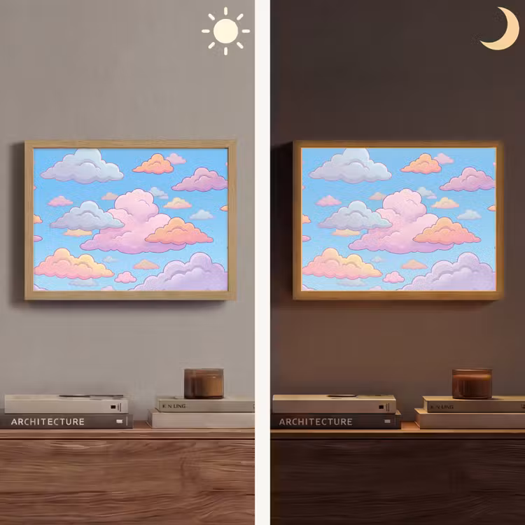 Wolk - Lucht - Natuur - Illustratie - Pastel Light Box met batterij (Wandlamp) middel -sfeer3