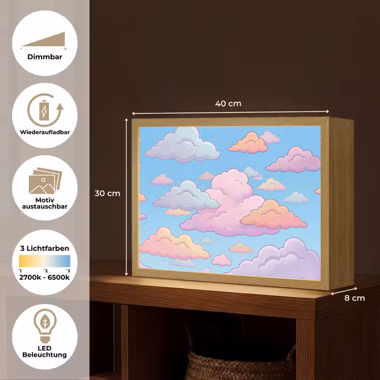 Wolk - Lucht - Natuur - Illustratie - Pastel Light Box met batterij (Wandlamp) middel -USP_websiteoverzichtDE