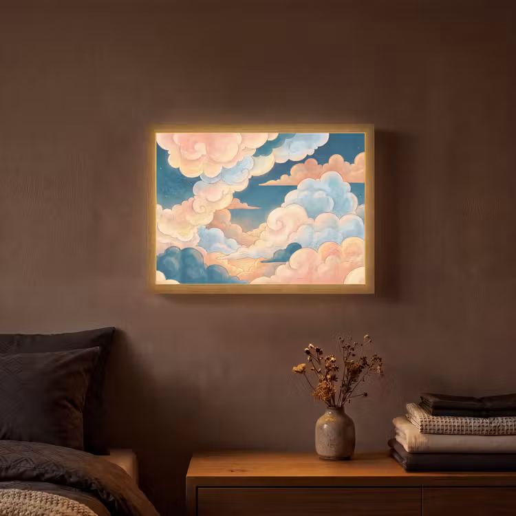 Wolk - Lucht - Natuur - Illustratief - Oranje Light Box met batterij (Wandlamp) middel -sfeer4