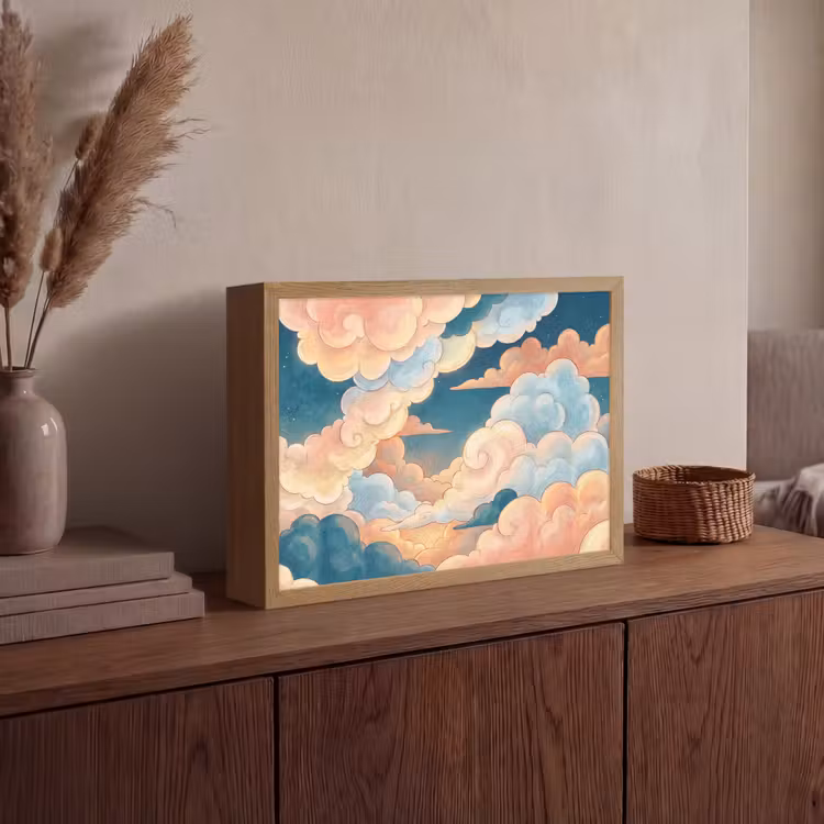 Wolk - Lucht - Natuur - Illustratief - Oranje Light Box met batterij (Wandlamp) middel -sfeer2