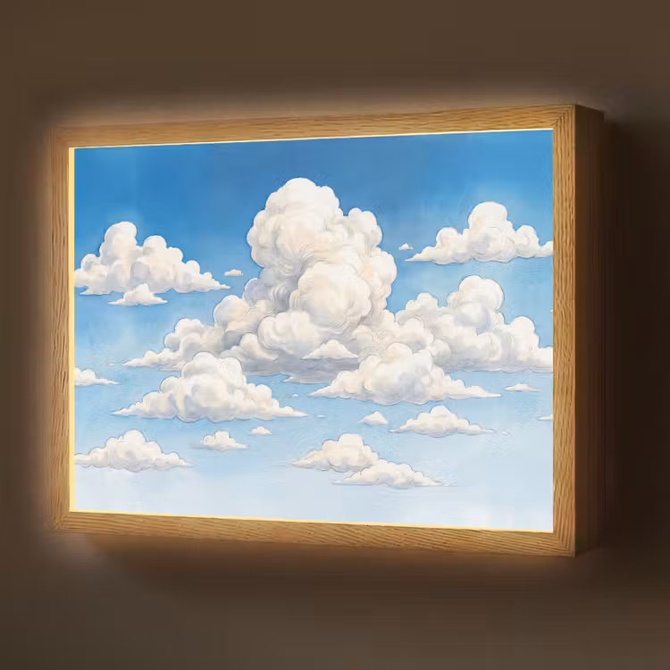 Wolken - Blauwe lucht - Natuur - Modern - Wit Light Box met batterij (Wandlamp) middel -z3d_website