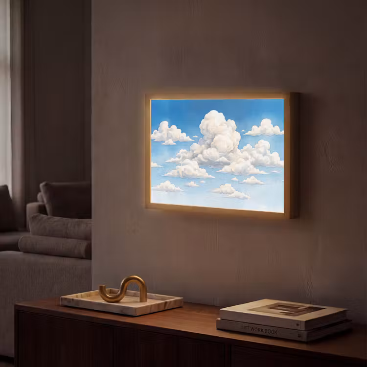 Wolken - Blauwe lucht - Natuur - Modern - Wit Light Box met batterij (Wandlamp) middel -sfeer1