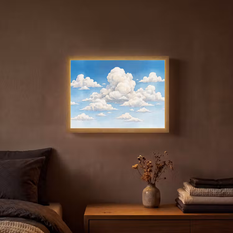 Wolken - Blauwe lucht - Natuur - Modern - Wit Light Box met batterij (Wandlamp) middel -sfeer4