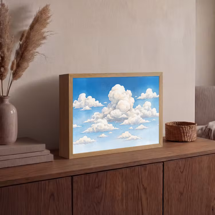 Wolken - Blauwe lucht - Natuur - Modern - Wit Light Box met batterij (Wandlamp) middel -sfeer2