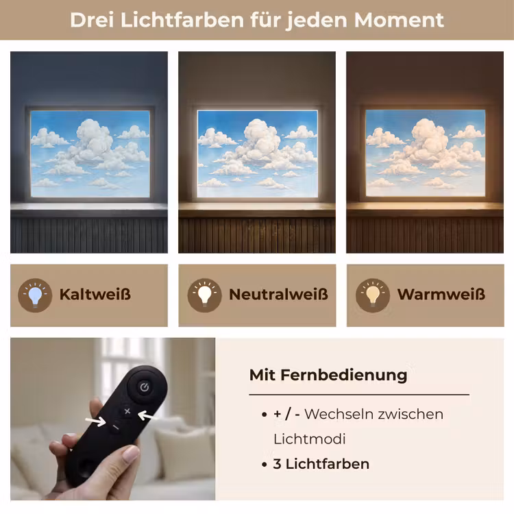 Wolken - Blauwe lucht - Natuur - Modern - Wit Light Box met batterij (Wandlamp) middel -USP_lichtkleurDE