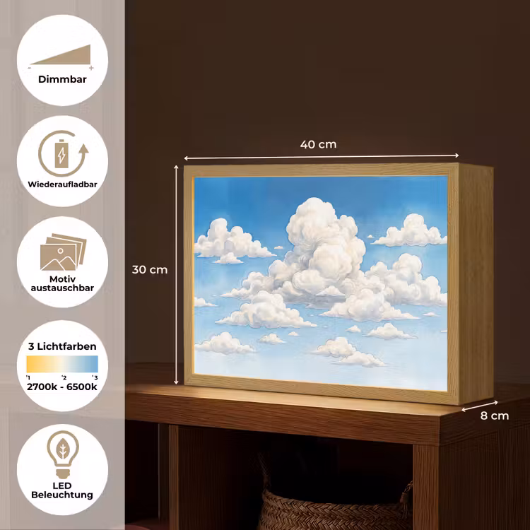 Wolken - Blauwe lucht - Natuur - Modern - Wit Light Box met batterij (Wandlamp) middel -USP_websiteoverzichtDE