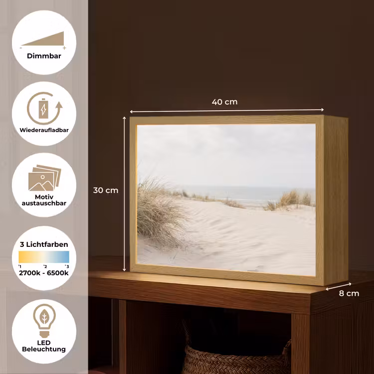 Wolken - Duinlandschap - Zand Light Box met batterij (Wandlamp) middel -USP_websiteoverzichtDE