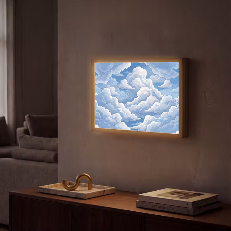 Wolken - Hemel - Abstract - Wit Light Box met batterij (Wandlamp) middel -sfeer1