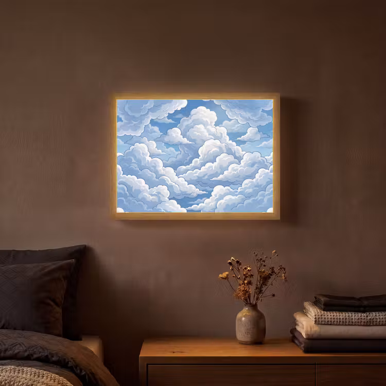 Wolken - Hemel - Abstract - Wit Light Box met batterij (Wandlamp) middel -sfeer4