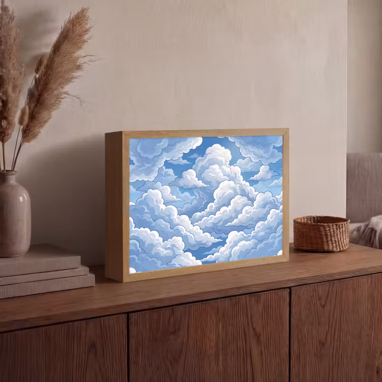 Wolken - Hemel - Abstract - Wit Light Box met batterij (Wandlamp) middel -sfeer2