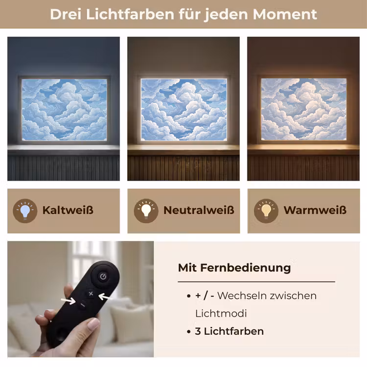 Wolken - Hemel - Abstract - Wit Light Box met batterij (Wandlamp) middel -USP_lichtkleurDE
