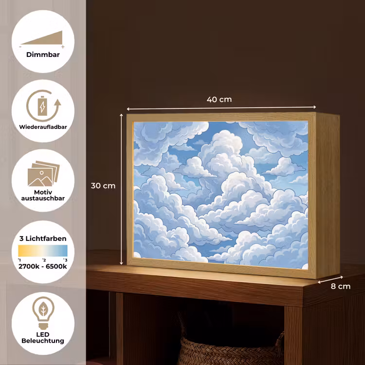 Wolken - Hemel - Abstract - Wit Light Box met batterij (Wandlamp) middel -USP_websiteoverzichtDE