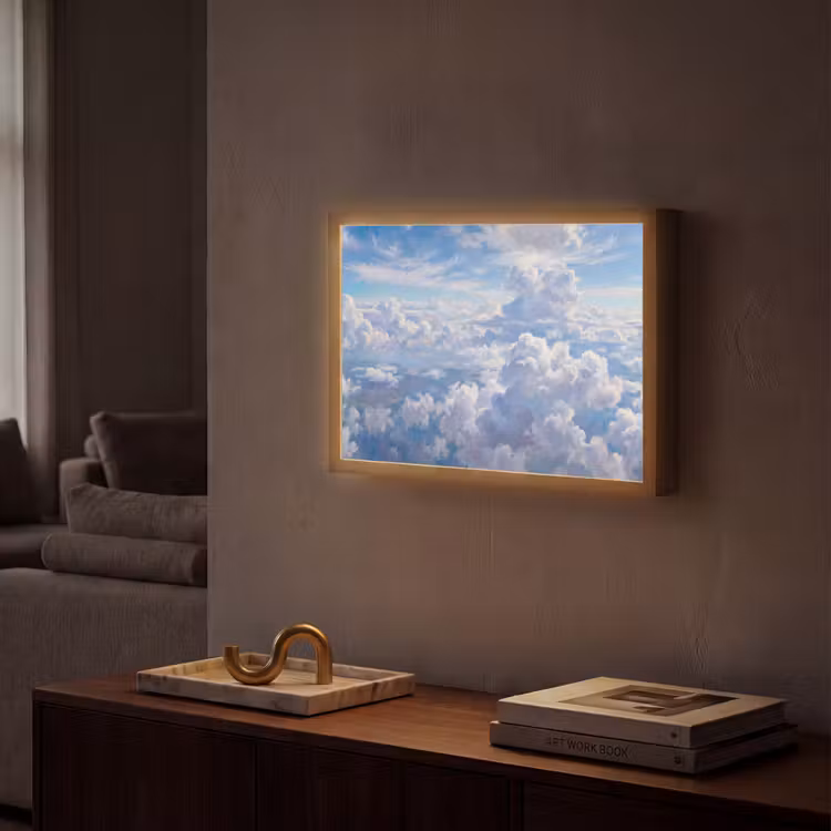 Wolken - Lucht - Natuur - Abstract - Blauw Light Box met batterij (Wandlamp) middel -sfeer1