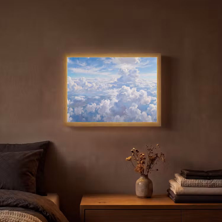 Wolken - Lucht - Natuur - Abstract - Blauw Light Box met batterij (Wandlamp) middel -sfeer4
