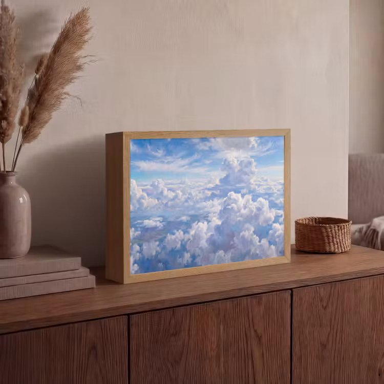 Wolken - Lucht - Natuur - Abstract - Blauw Light Box met batterij (Wandlamp) middel -sfeer2