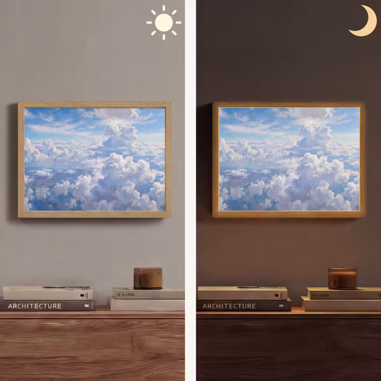 Wolken - Lucht - Natuur - Abstract - Blauw Light Box met batterij (Wandlamp) middel -sfeer3