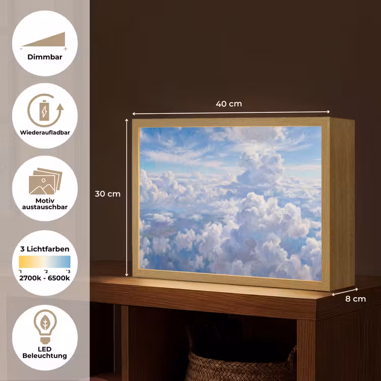 Wolken - Lucht - Natuur - Abstract - Blauw Light Box met batterij (Wandlamp) middel -USP_websiteoverzichtDE
