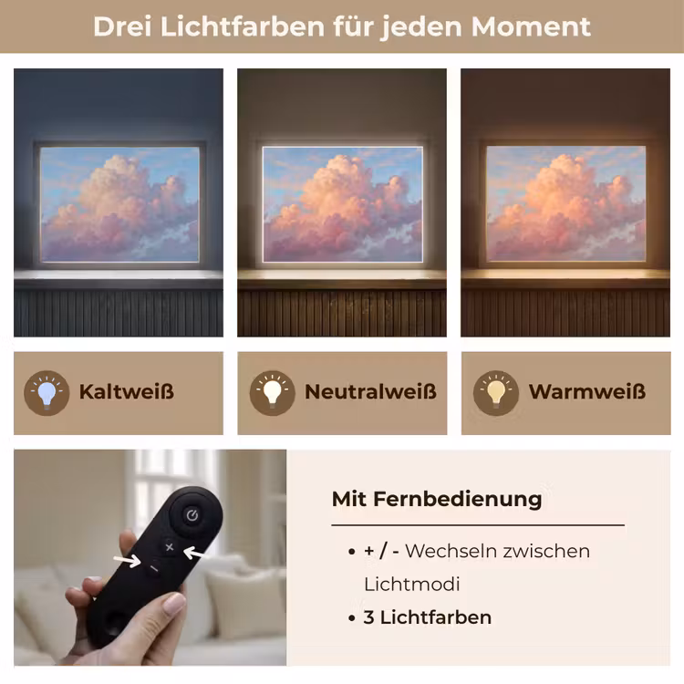 Wolken - Lucht - Natuur - Abstract - Kleurrijk Light Box met batterij (Wandlamp) middel -USP_lichtkleurDE