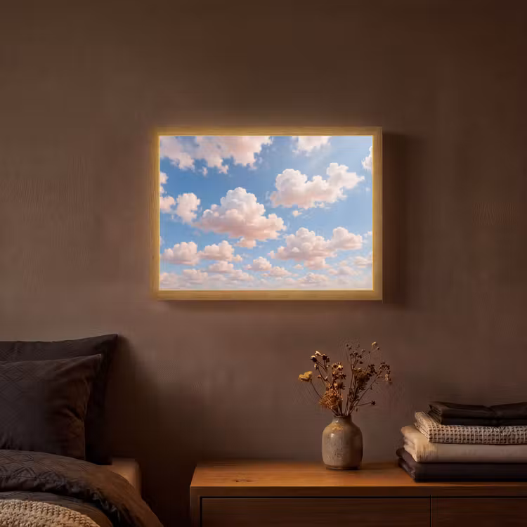 Wolken - Hemel - Natuur - Licht - Blauw Light Box met batterij (Wandlamp) middel -sfeer4