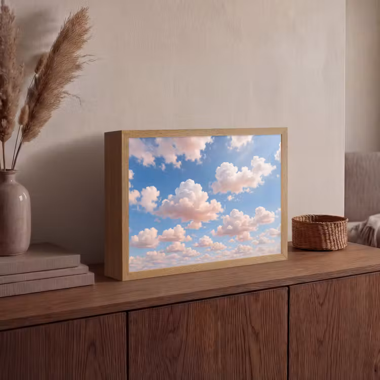 Wolken - Hemel - Natuur - Licht - Blauw Light Box met batterij (Wandlamp) middel -sfeer2