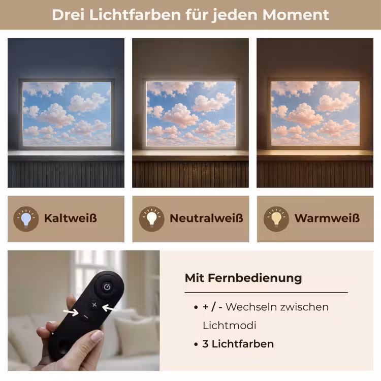 Wolken - Hemel - Natuur - Licht - Blauw Light Box met batterij (Wandlamp) middel -USP_lichtkleurDE