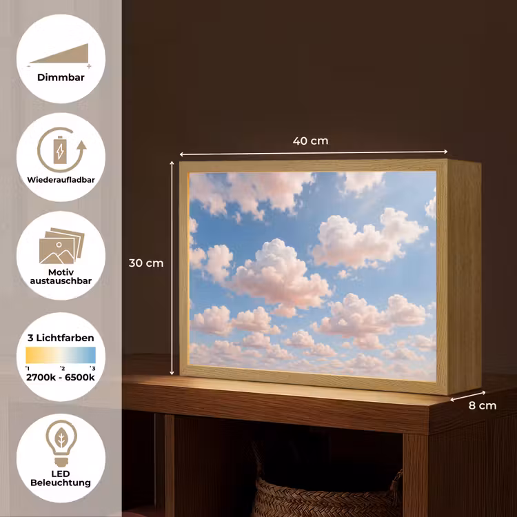 Wolken - Hemel - Natuur - Licht - Blauw Light Box met batterij (Wandlamp) middel -USP_websiteoverzichtDE