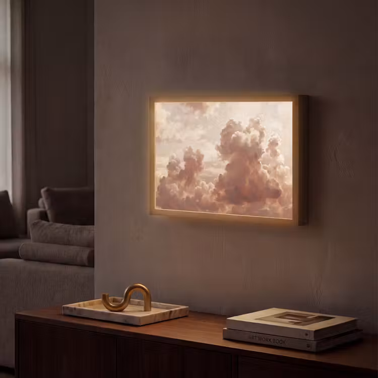 Wolken - Lucht - Natuur - Modern - Bruin Light Box met batterij (Wandlamp) middel -sfeer1