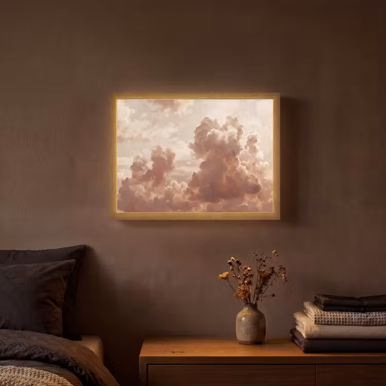 Wolken - Lucht - Natuur - Modern - Bruin Light Box met batterij (Wandlamp) middel -sfeer4