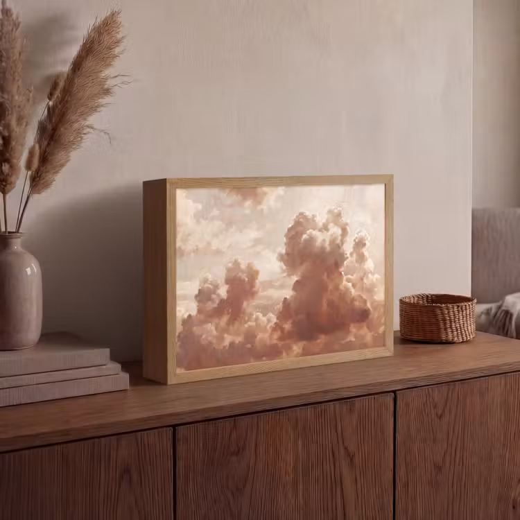 Wolken - Lucht - Natuur - Modern - Bruin Light Box met batterij (Wandlamp) middel -sfeer2