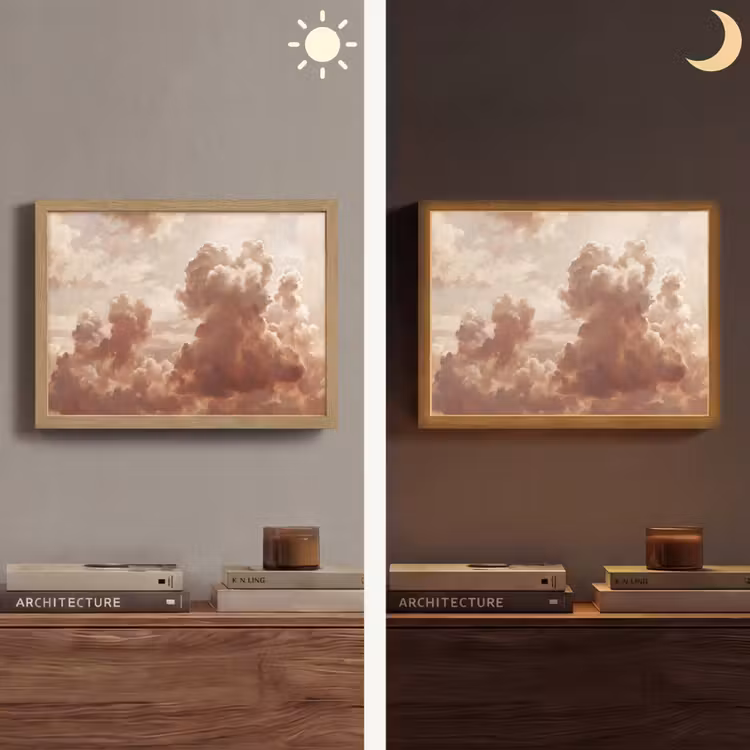Wolken - Lucht - Natuur - Modern - Bruin Light Box met batterij (Wandlamp) middel -sfeer3