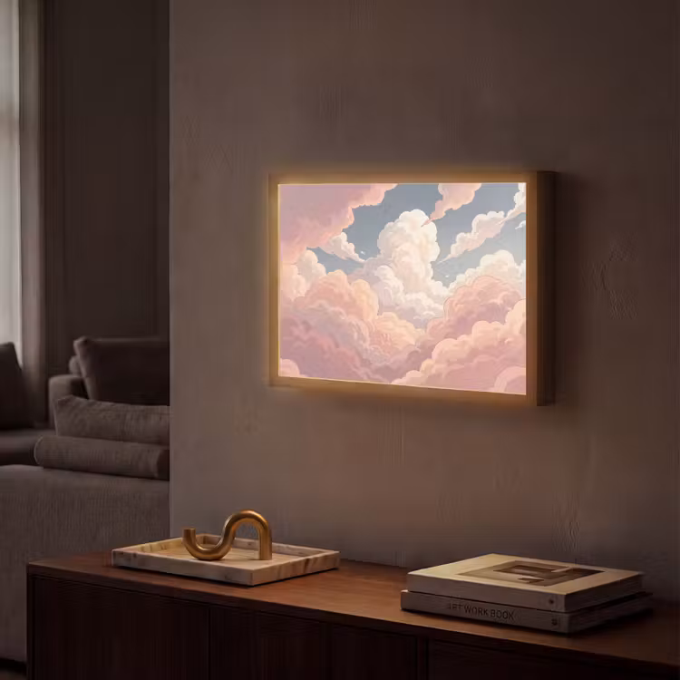 Wolken - Lucht - Natuur - Pastel - Roze Light Box met batterij (Wandlamp) middel -sfeer1