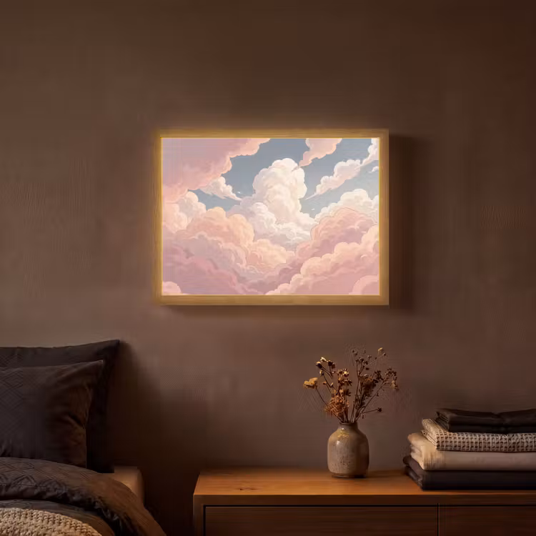 Wolken - Lucht - Natuur - Pastel - Roze Light Box met batterij (Wandlamp) middel -sfeer4