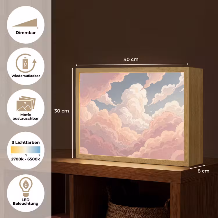 Wolken - Lucht - Natuur - Pastel - Roze Light Box met batterij (Wandlamp) middel -USP_websiteoverzichtDE