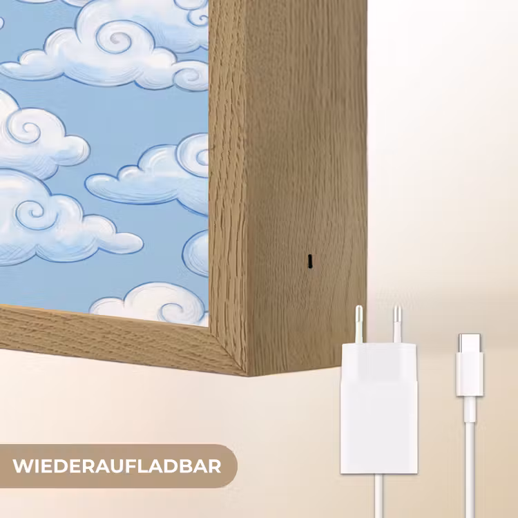 Wolken - Patroon - Hemel - Illustratie - Wit Light Box met batterij (Wandlamp) middel -USP_websiteoplaadbaarDE