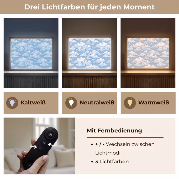 Wolken - Patroon - Hemel - Illustratie - Wit Light Box met batterij (Wandlamp) middel -USP_lichtkleurDE