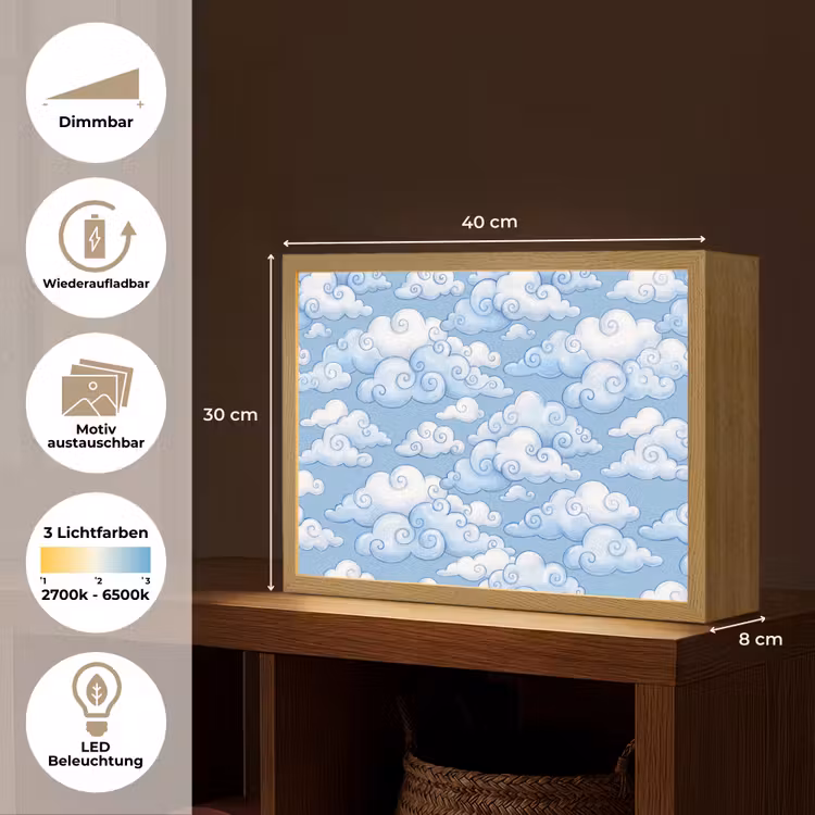 Wolken - Patroon - Hemel - Illustratie - Wit Light Box met batterij (Wandlamp) middel -USP_websiteoverzichtDE