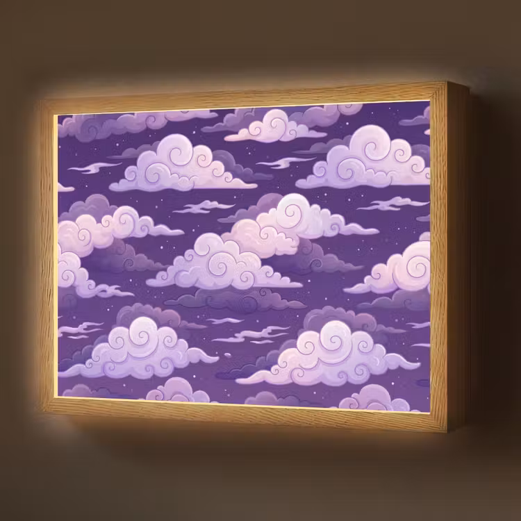 Wolken - Nacht - Natuur - Abstract - Paars Light Box met batterij (Wandlamp) middel -z3d_website