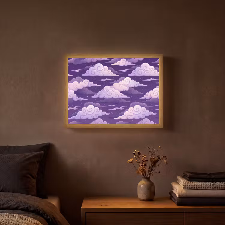 Wolken - Nacht - Natuur - Abstract - Paars Light Box met batterij (Wandlamp) middel -sfeer4