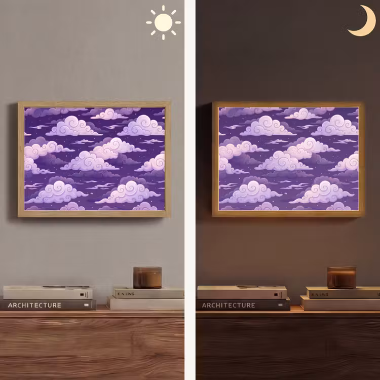 Wolken - Nacht - Natuur - Abstract - Paars Light Box met batterij (Wandlamp) middel -sfeer3