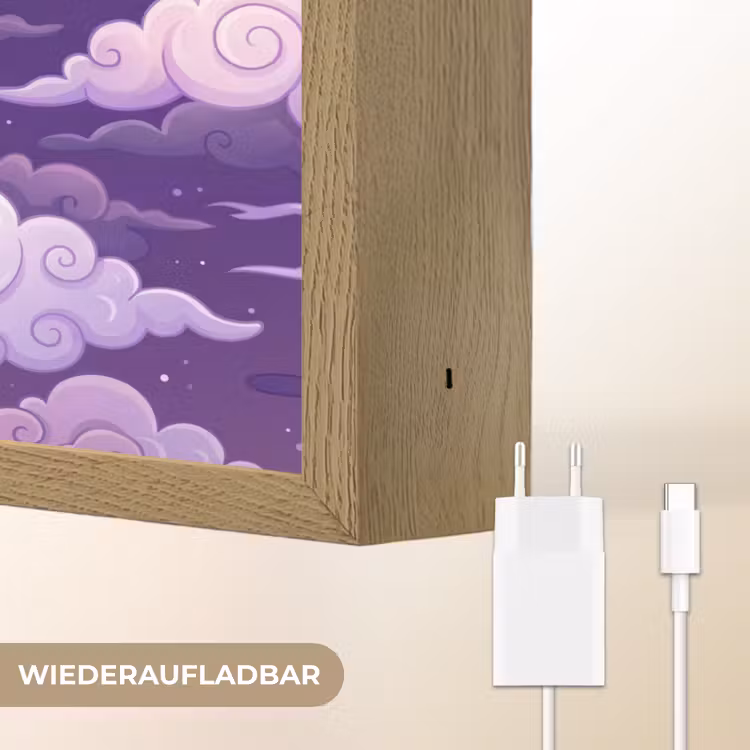 Wolken - Nacht - Natuur - Abstract - Paars Light Box met batterij (Wandlamp) middel -USP_websiteoplaadbaarDE
