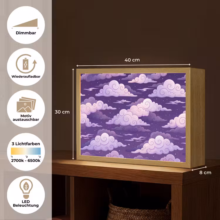 Wolken - Nacht - Natuur - Abstract - Paars Light Box met batterij (Wandlamp) middel -USP_websiteoverzichtDE