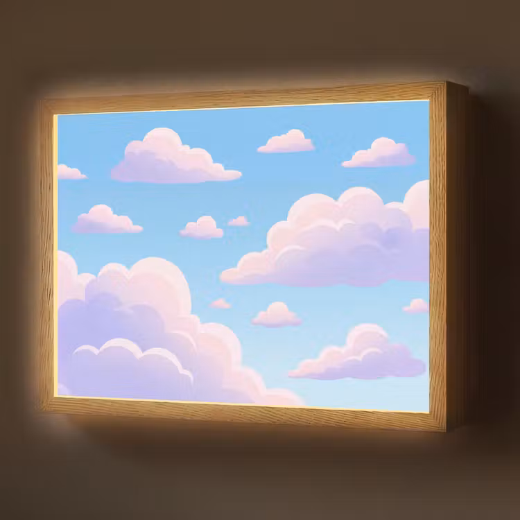 Wolken - Roze - Blauw - Natuur - Modern Light Box met batterij (Wandlamp) middel -z3d_website