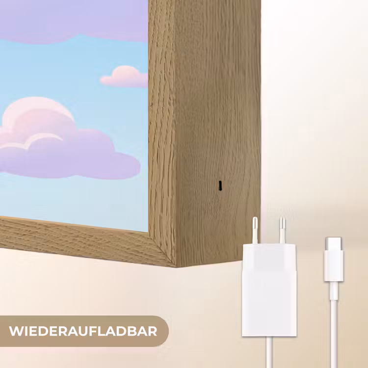 Wolken - Roze - Blauw - Natuur - Modern Light Box met batterij (Wandlamp) middel -USP_websiteoplaadbaarDE