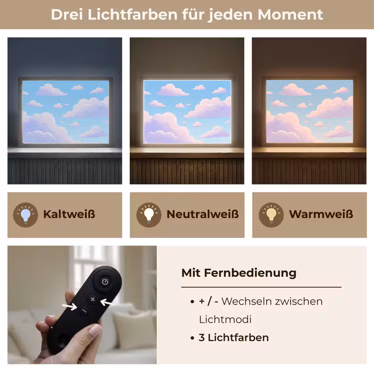 Wolken - Roze - Blauw - Natuur - Modern Light Box met batterij (Wandlamp) middel -USP_lichtkleurDE